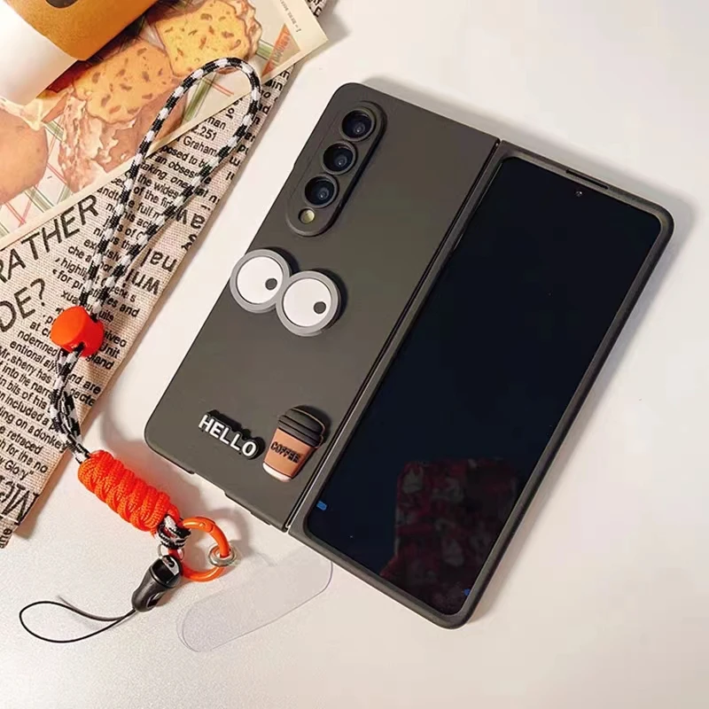 Custodia Per Telefono Con Cordino Moda Cartone Animato Per Samsung Galaxy Z Fold 5 Z Fold 4 Z Fold 3 Z Fold 2 Cover Protettiva Etui