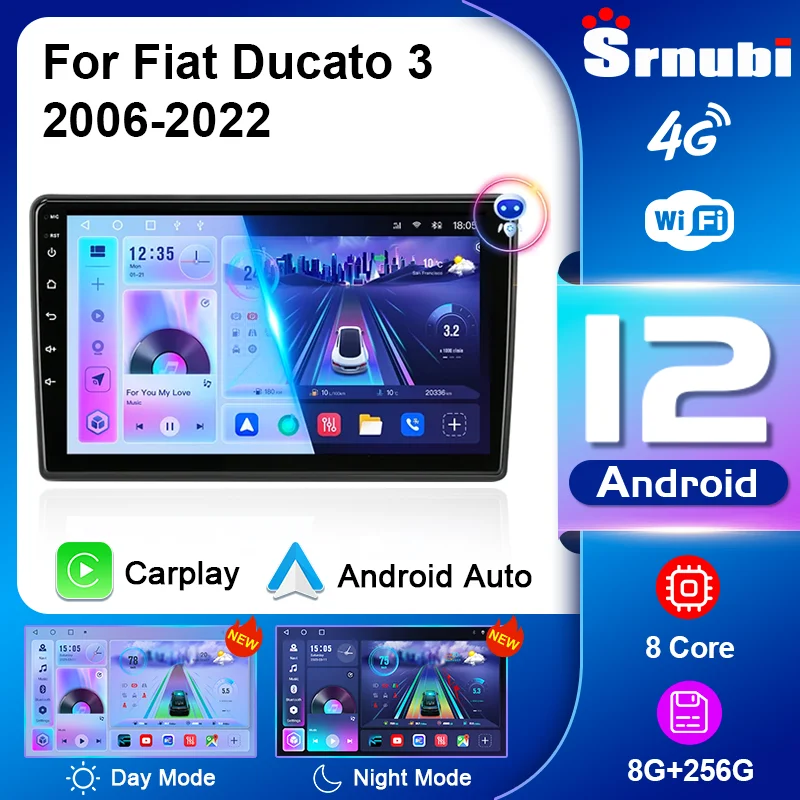 Per Fiat Ducato 3 2006-2022 Android 12 Autoradio Lettore Multimediale 2 Din Carplay Stereo 4G Gps Unità Principale Auto Navigatore Audio