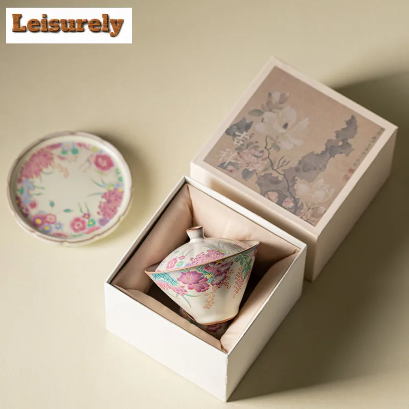 125ml Pork Fat Jelly Little Garden Gaiwan Handmade Tea Tureen Tea Bowl With Lid Kit Tea Making Cover Bowl Tea Items Decoration