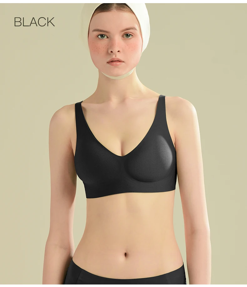 Plus Size Wireless Bra - Seamless Push Up Padded Plunge Bra with Adjustable Straps