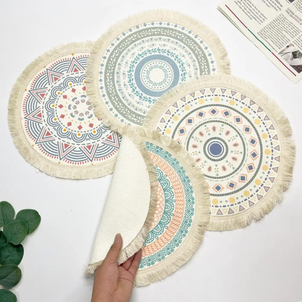 

Table Mat Practical Bohemian Style Fabric Weaving Dining Table Mats Desktop Decor Household Accessories
