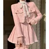 High Quality Tassel Design 2-Piece Sets Women Tweed Autumn New Solid Outfits Long Sleeve Short Jacket Coat + Pleated Skirt Suits 2