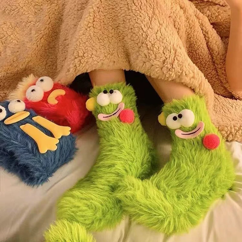 Winter Coral Velvet Socks Funny 3D Cartoon Girls Thickened Warm Socks Home -child Stockings Floor Sleeping Socks 2