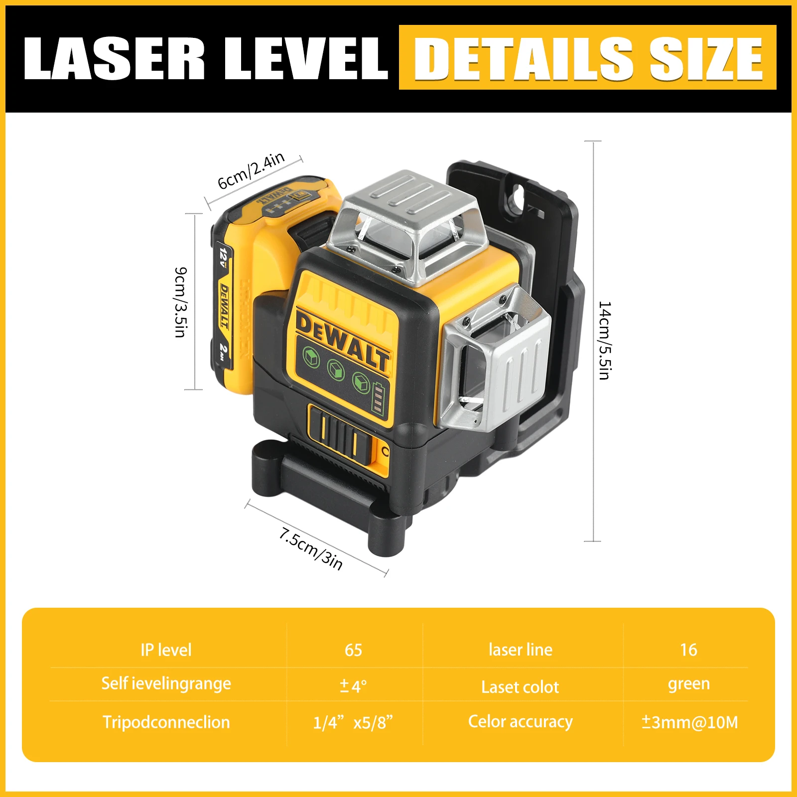 NEWDEWALT DW089LG 12 lines Laser Level 360 Self-Leveling Laser Level Horizontal And Vertical 12V Battery Tool Cross Line 3