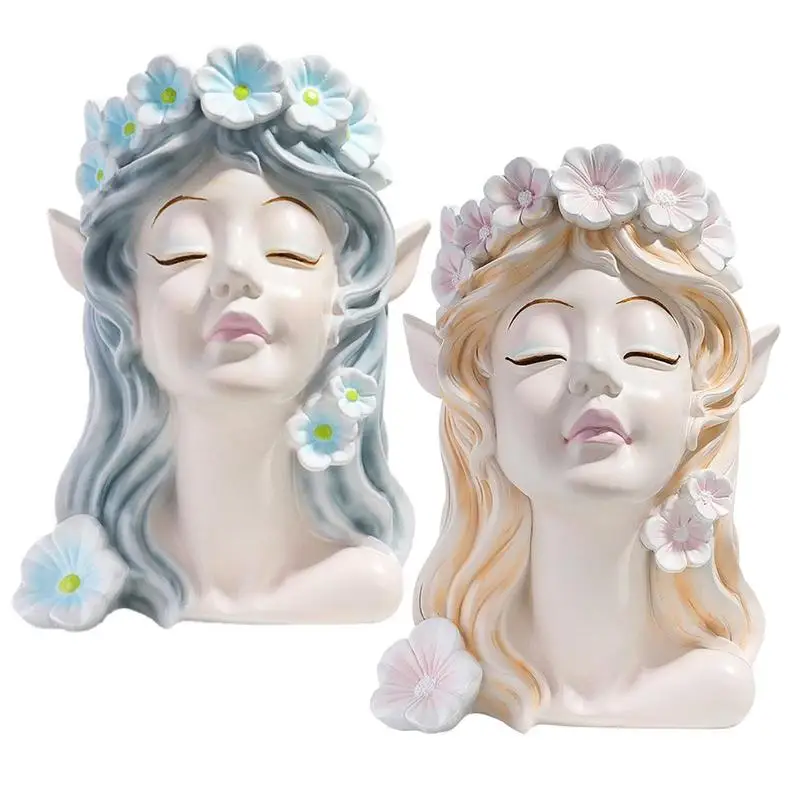 

Face Planters Pots Head Cute Lady Face Plant Pots Closed Eyes With Drainage Hole Ceative Succulent Resin Girl Statue For decor