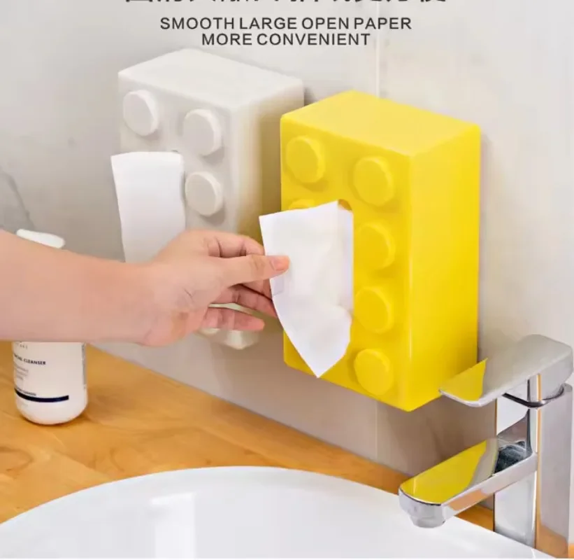 Personalized Building Block Tissue Box Wall-Mounted Punch-Free Paper Face Towel Storage Box Household Spring Paper Holder 5
