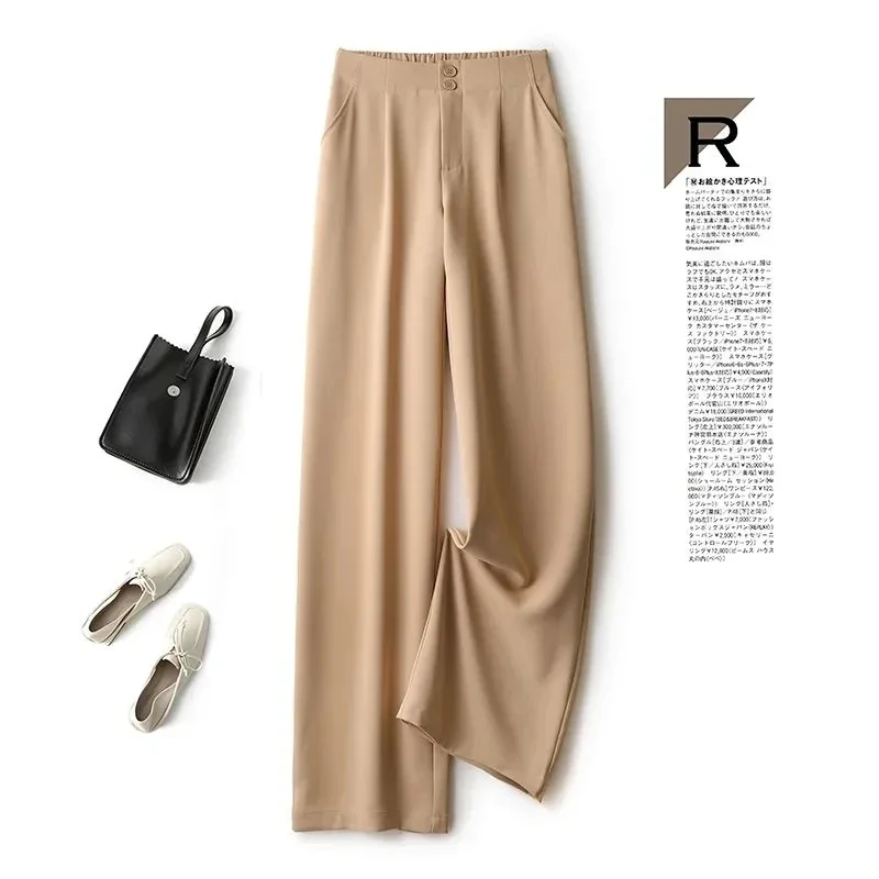 New Suit Wide Leg Pants for Women in Summer with A High Waistline Loose and Slim Straight Tube Casual Chiffon Pants