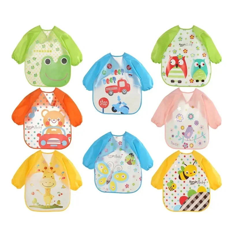 0-3 Years Baby EVA Waterproof Anti-dirty Bib Long Sleeve Strap Coat Dirt Proof Soft Feeding Bib Cute Cartoon Pattern Burp Cloths 2