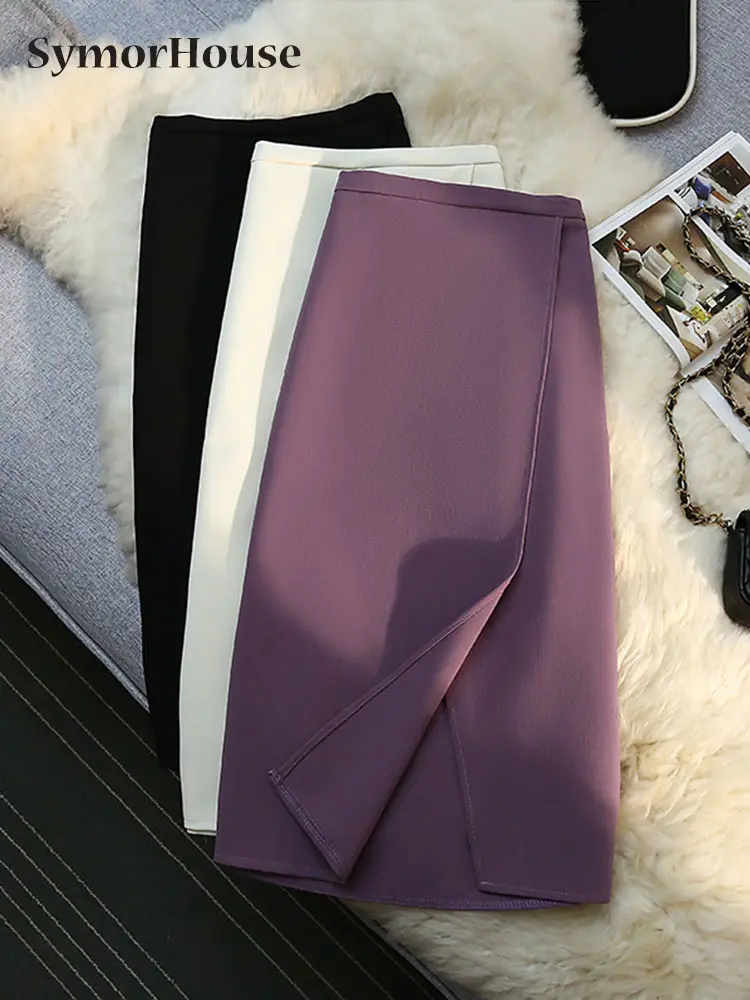 

Spring Summer Autumn Fashion Split Skirt Women High Waist Elegant Office Straight Skirt Casual Slim Wrap -Hips A-Line Skirts