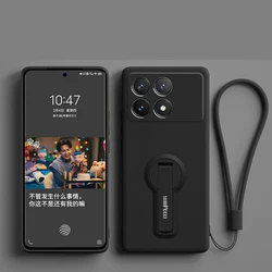 Shockproof Liquid Silicone Phone Case with Holder and Screen Protector - Soft Cover Design for Poco X6 5G (Black)
