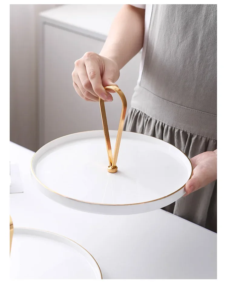 

European Style White Porcelain Portable Storage Tray Living Room Fruit Dessert Cake Display Tray Art Home Decoration Accessories