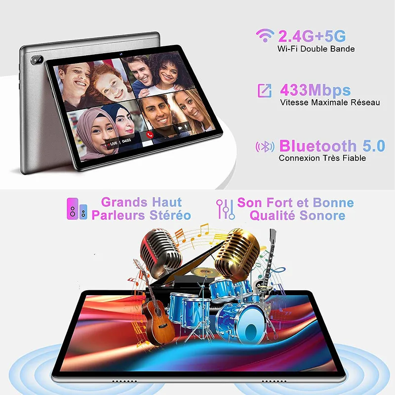 Facetel Q6 10 Inch 5G Octa Core 12GB RAM 128GB ROM 6000mAh GMS BT 5.0 Tablet  PC 120Hz 2.5K LCD Display Silver Tablet Android 13
