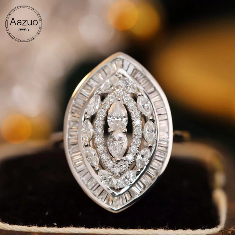 Aazuo 18K Pure White Gold Real Diamonds 1.0CT  H Fairy Luxury Marquise Ring Gifted For Women Luxury Engagement Party Anniversary