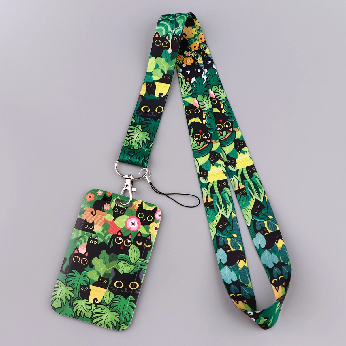 Black Cat Neck Strap Green Plants Cordini Per Key Id Card Gym Phone Strap Charm Usb Badge Holder Corda Ciondolo Portachiavi Regalo
