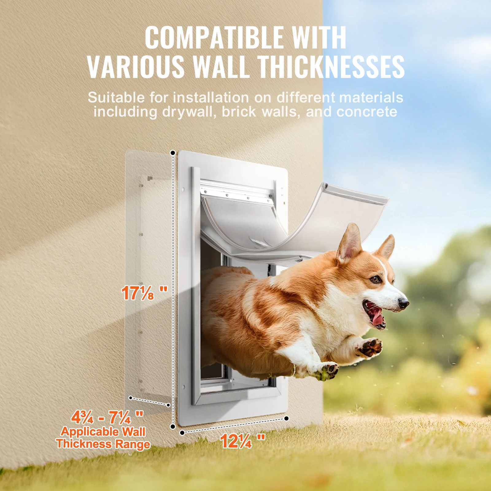 Metal Pet Door with Lock and 3 Flap System for Dogs