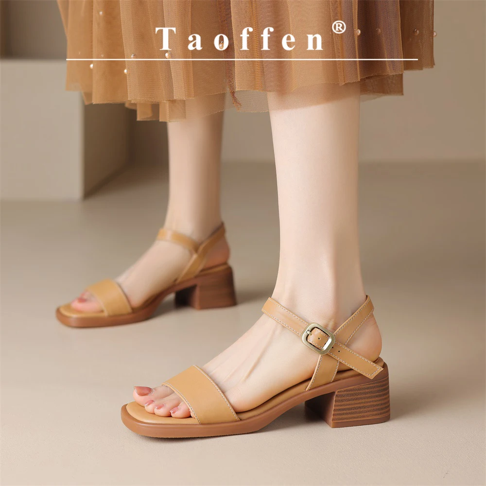 

Женские повседневные сандалии ручной работы Taoffen, летние римские сандалии с ремешком и открытым носком и металлической пряжкой на квадратном каблуке