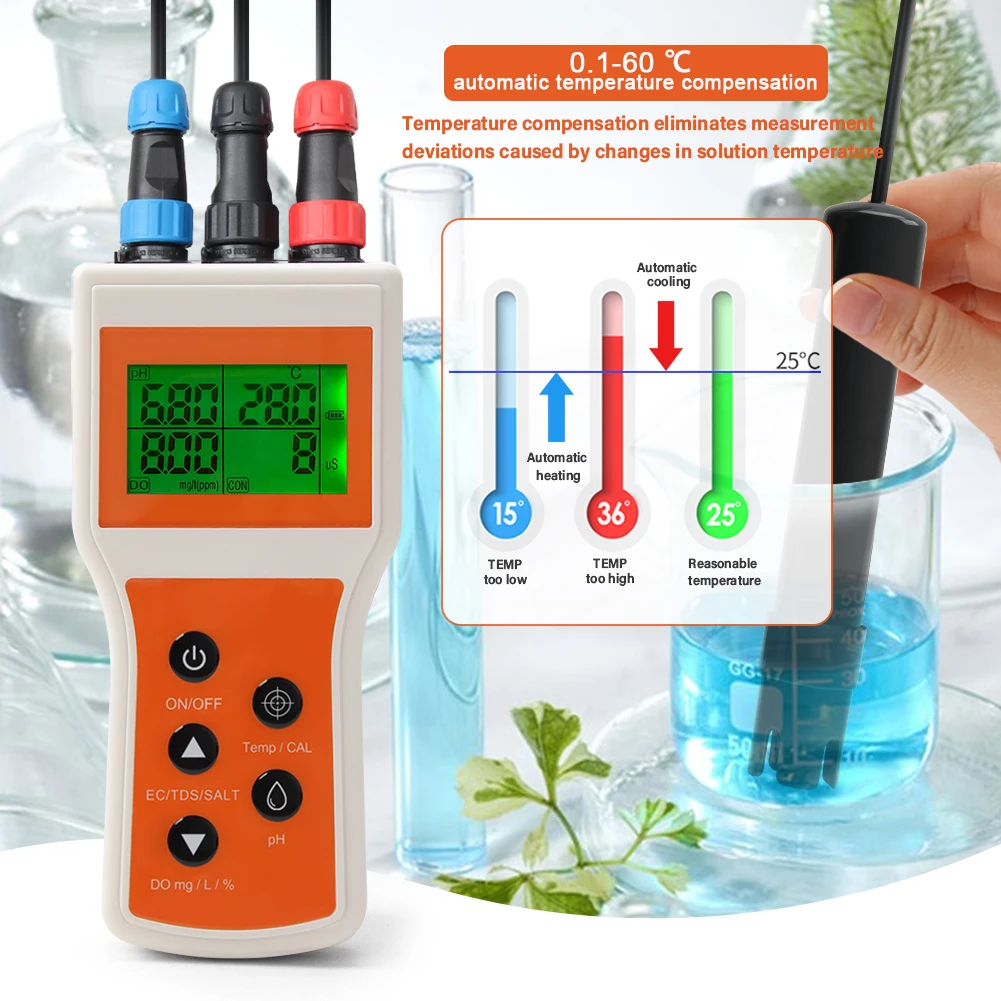 Dissolved Oxygen Meter Kit pH TDS EC Salinity Digital Water Quality Tester for A