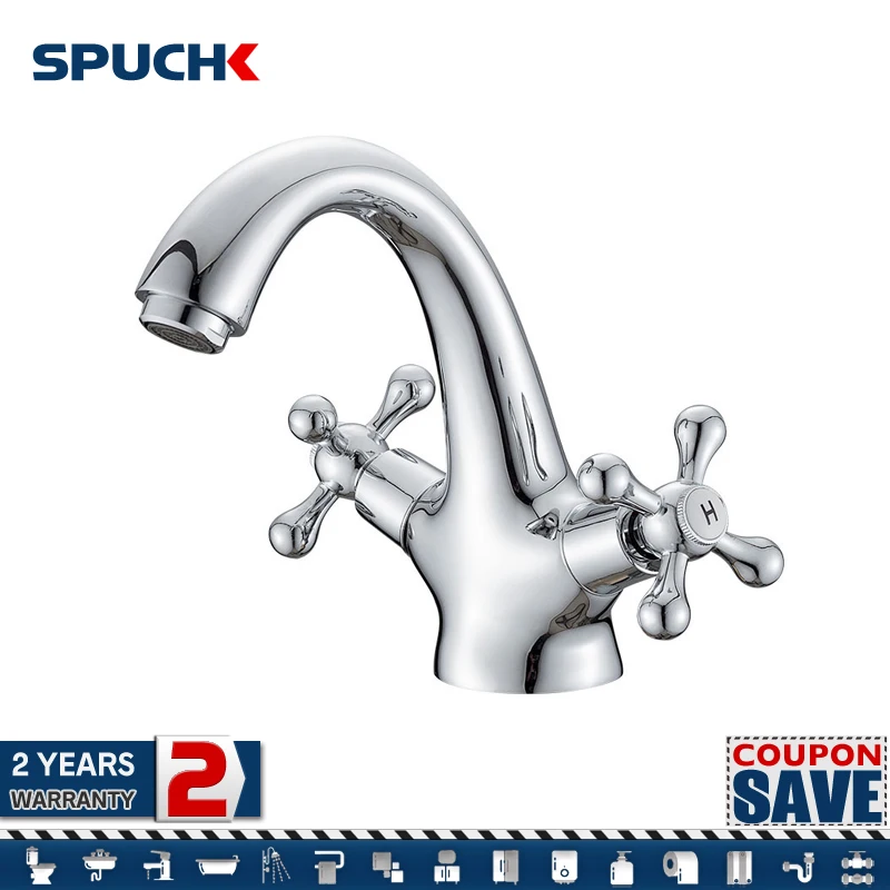 European Style Double Handle Kitchen Bathroom Water Basin Faucet 360
