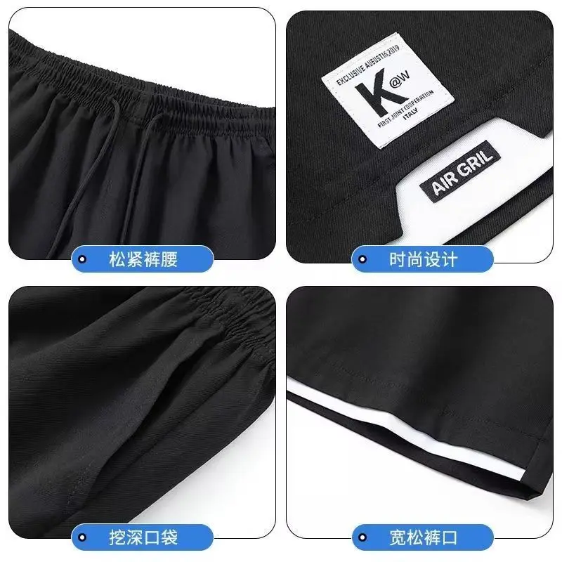 Summer New Fashion Elastic Waist Drawstring Straight Pants Man High Street Loose Pockets Patchwork Thin Ice Silk Fabric Shorts