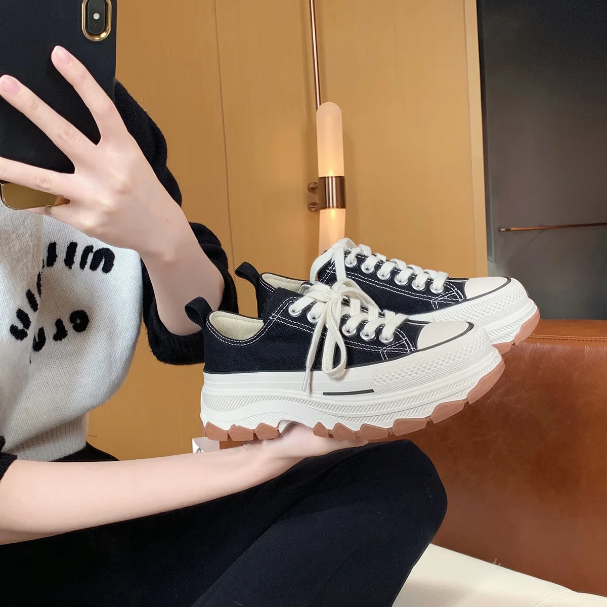 

Casual Thick-soled Shoes Non-slip Canvas Sneaker Women's 2023 New Style Platform Shoes