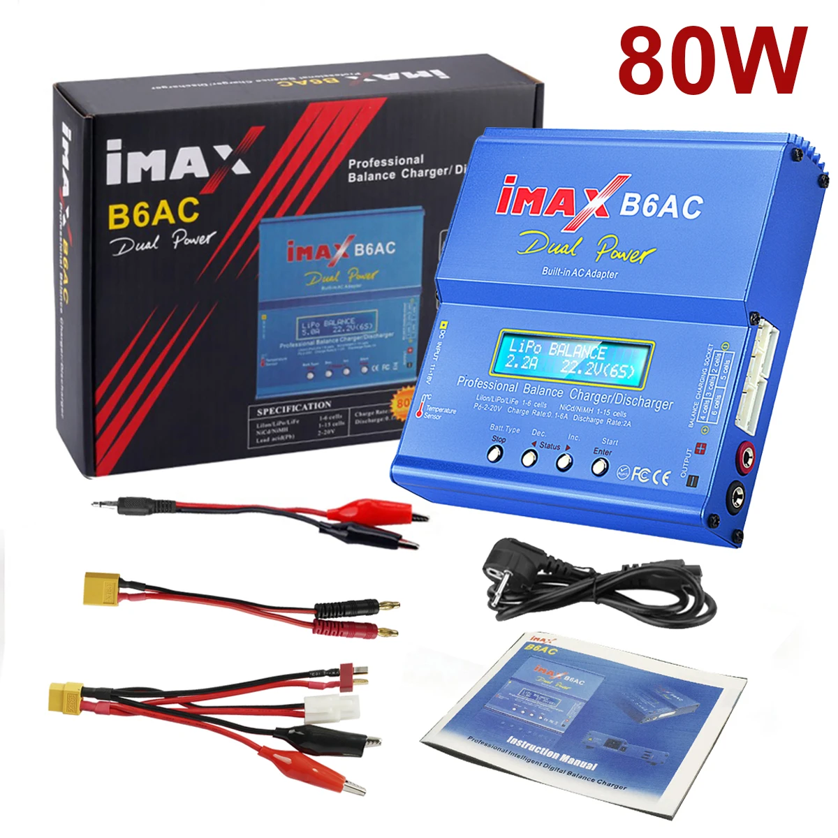 Chargeur Batterie Drone B6 AC 80W 6A LiPo NiMH Prise UE/UK/US/AU