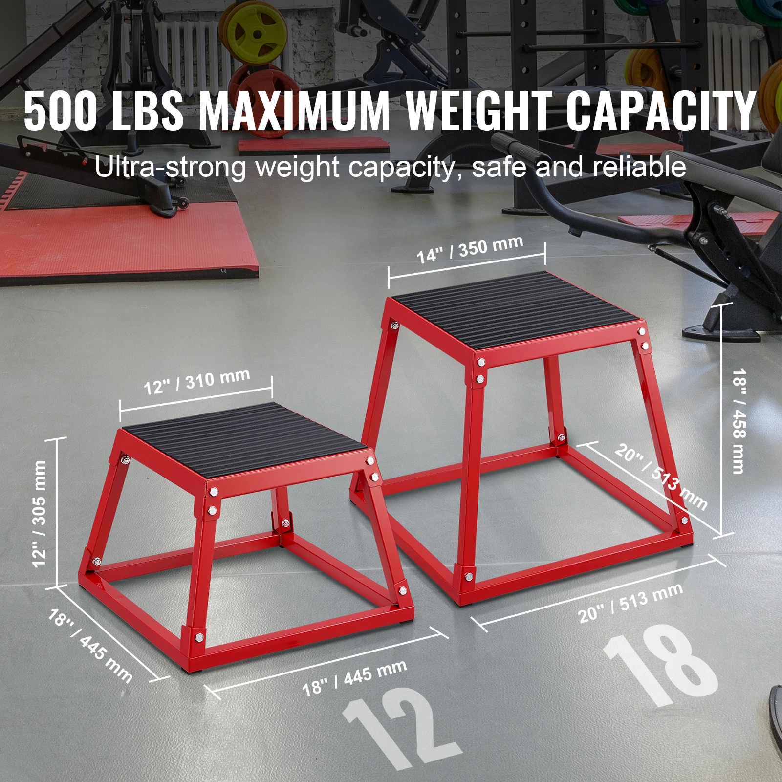 SucceBuy 12/18 Inch Metallic Plyometric Jump Box, Anti-Slip Step-Up for Home Gym Practice, Agility & Strength Training, Crimson 2