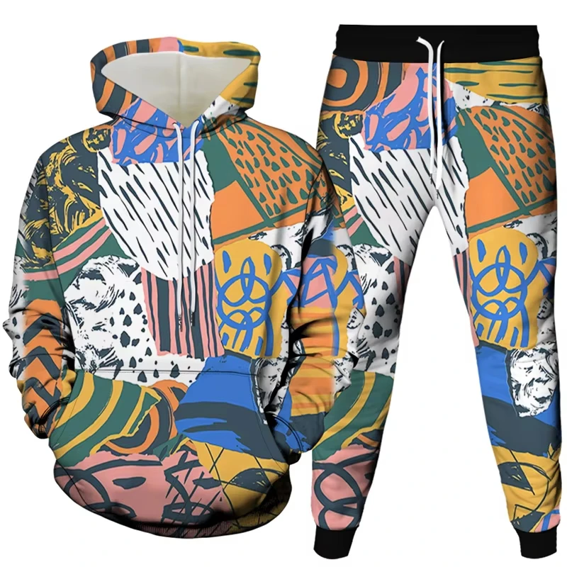 빈티지 하라주쿠 스타일 남성 여성 Tracksuit 의류 Florial Bird Snake Rose Print Sportwear 후드 + 조깅 바지 2Pcs 세트