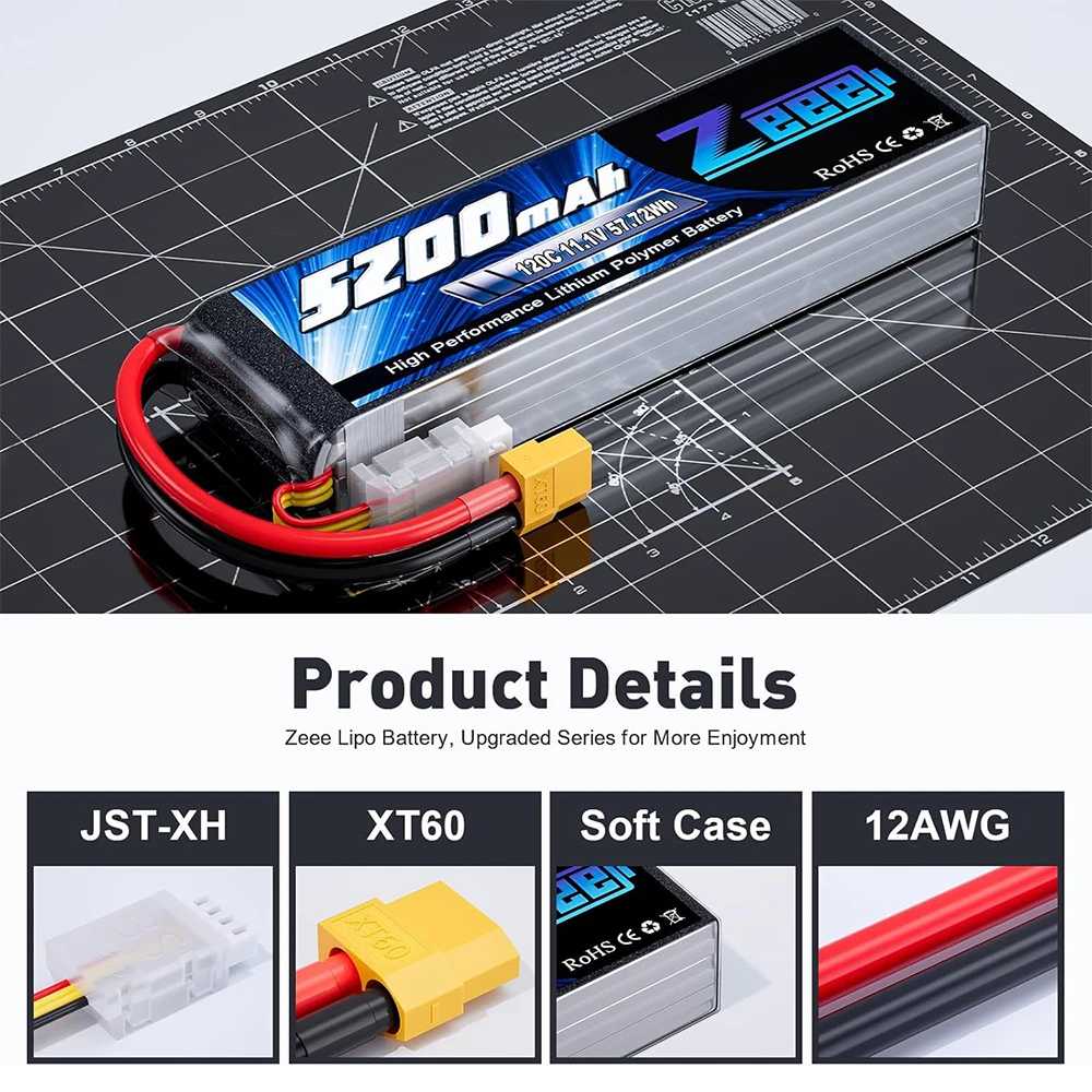 Lot de deux batteries LiPo 3S 5200mAh XT60, puissance et autonomie pour vos modèles RC.