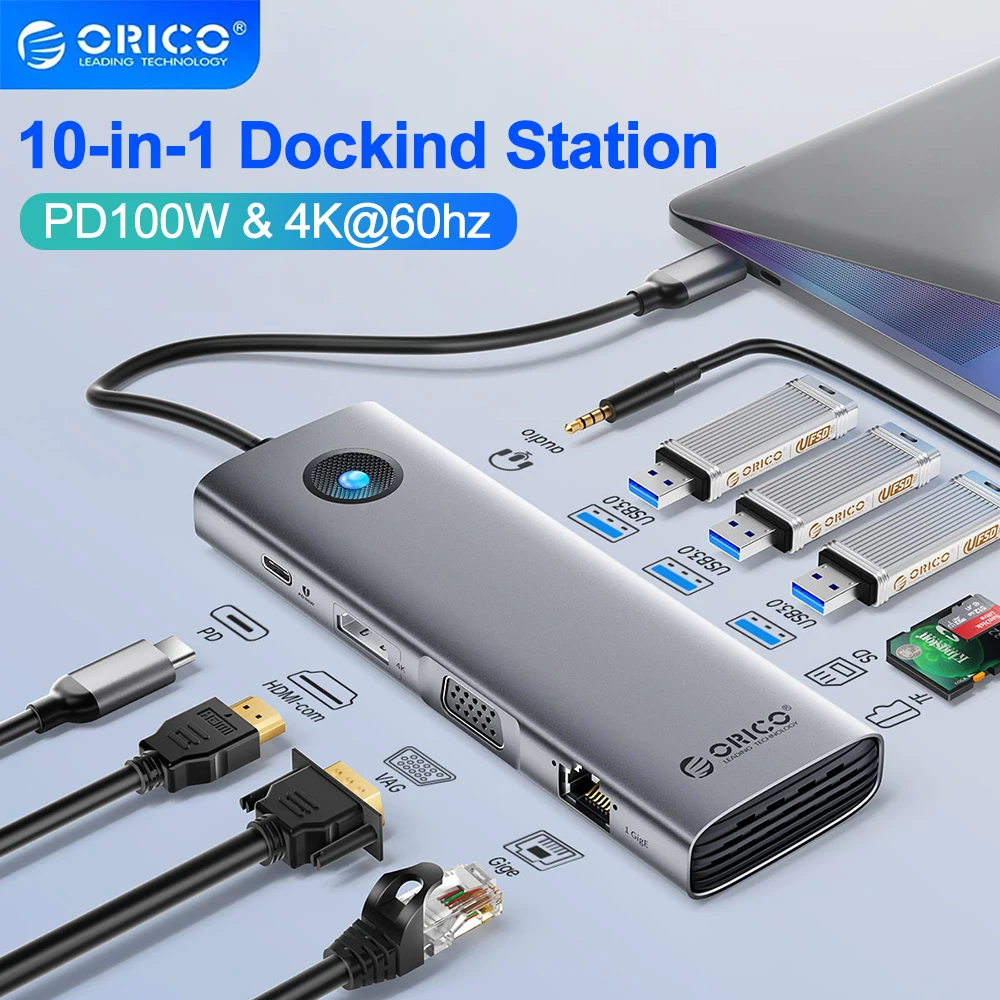 Orico Docking Station Tipo C Hub A 4 K60Hz Adattatore Usb 3.0 Compatibile Con Hdmi Rj45 Pd100W Carica Per Macbook Pro Air Ipad Pro M1 M2