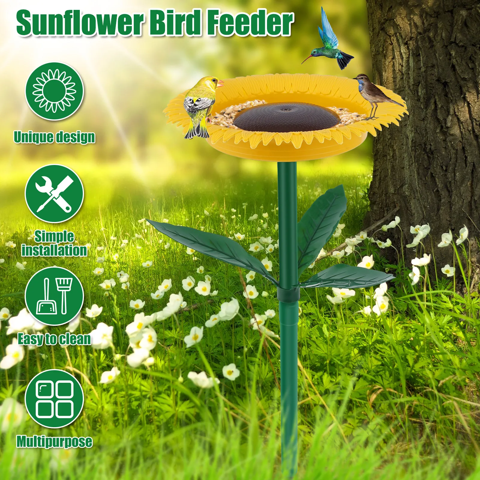 Sunflower Bird Outdoor Feeder Plastic Weather-resistant Hummingbird Feeder Pet Supplies Wild Bird Watcher Garden Decor Stake