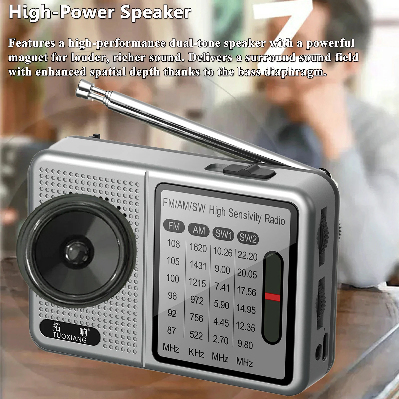 Pocket Radio AM FM SW Rechargeable Portable Radio Built-in High Power  Loudspeaker Support 3.5mm Headphones Play for Elder
