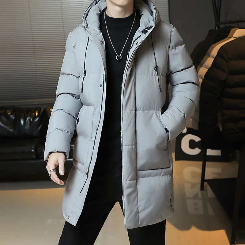 

2024 Plus Size 7XL Winter Jacket Men Mid-length Thickened Warm Hooded Padded Jackets Solid Color Casual Puffer Jacket Coats