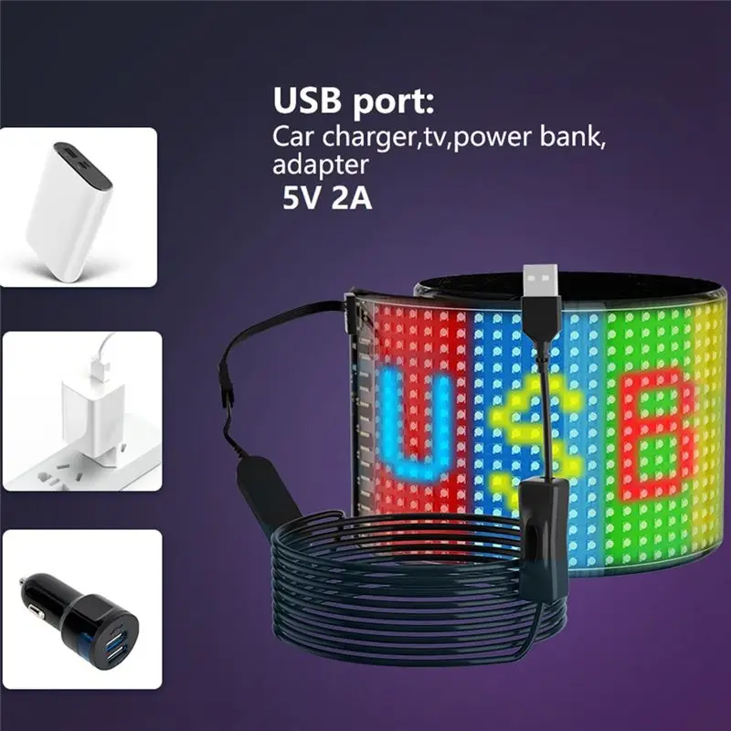 AEF1-LED 픽셀 패널, USB 5V 유연한 LED 모듈 RGB 스크롤 텍스트 애니메이션 디스플레이, 블루투스 앱, 16X64 LED 9.2X37.2 Cm 내구성