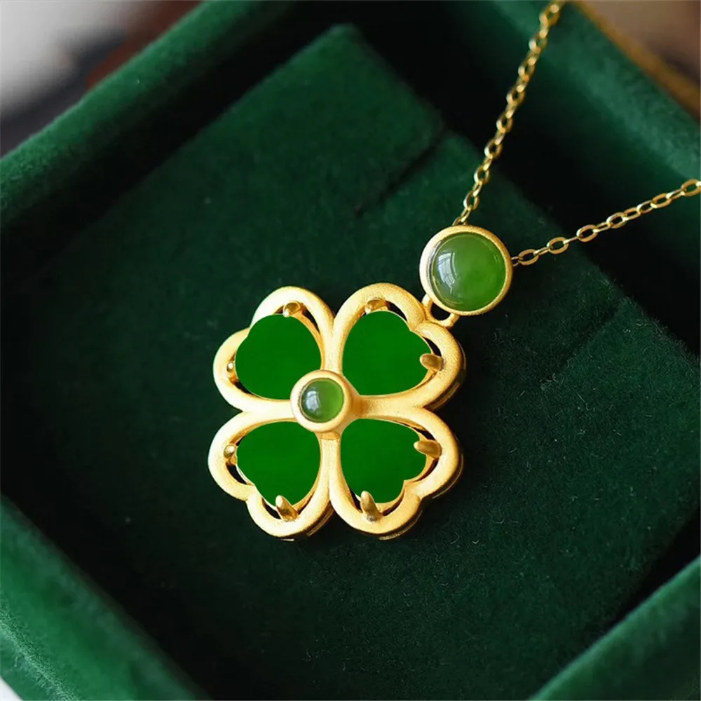 

Natural Hetian Jade Pendant Necklace Girl 925 Silver Fashion Jewelry Chalcedony Amulet Gifts For Women White Green