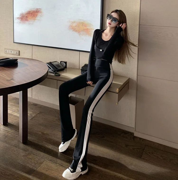High Waist Sweatpants Women Joggers Korean Fashion Striped Sports Trousers Spring Autumn Women Streetwear Wide Leg Casual Pants plus size capris
