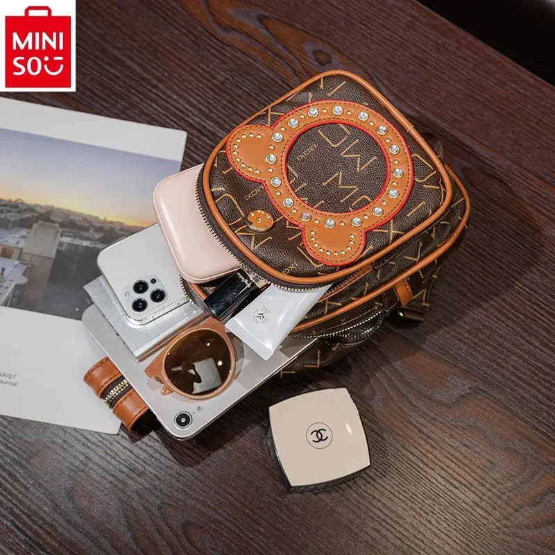MINISO Disney Retro High Quality Diamond Set Mickey Chest Bag Student Large Capacity Multi functional Fashion Crossbody Bag