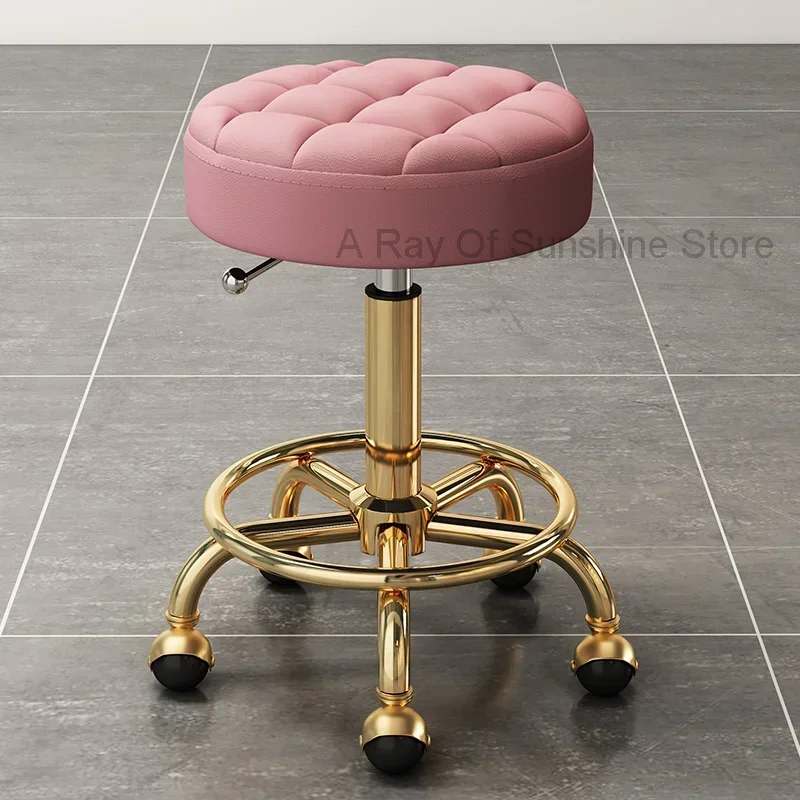 

Wheels Swivel Salon Hairdressing Chairs Foldable Gold Beauty Makeup Chair Office Desk Stool Lifting Round Stools Furniture
