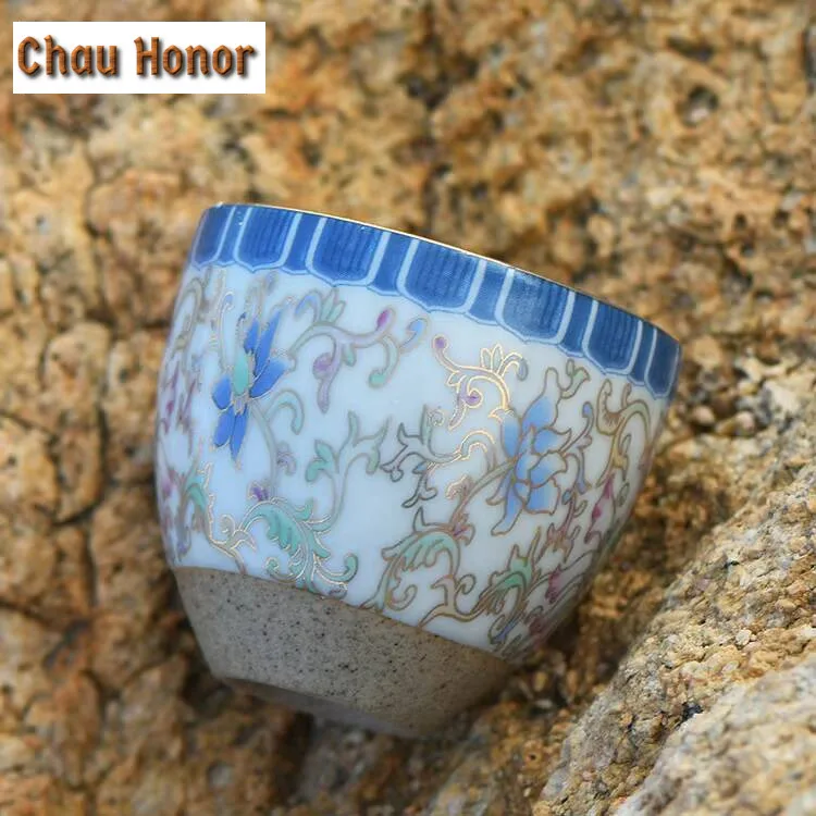 Retro Entangled Lotus Ceramic Teacup Boutique Blue and White Sample Tea Cup Smelling Cup Tea Bowl Tea Items Supplies Ornaments