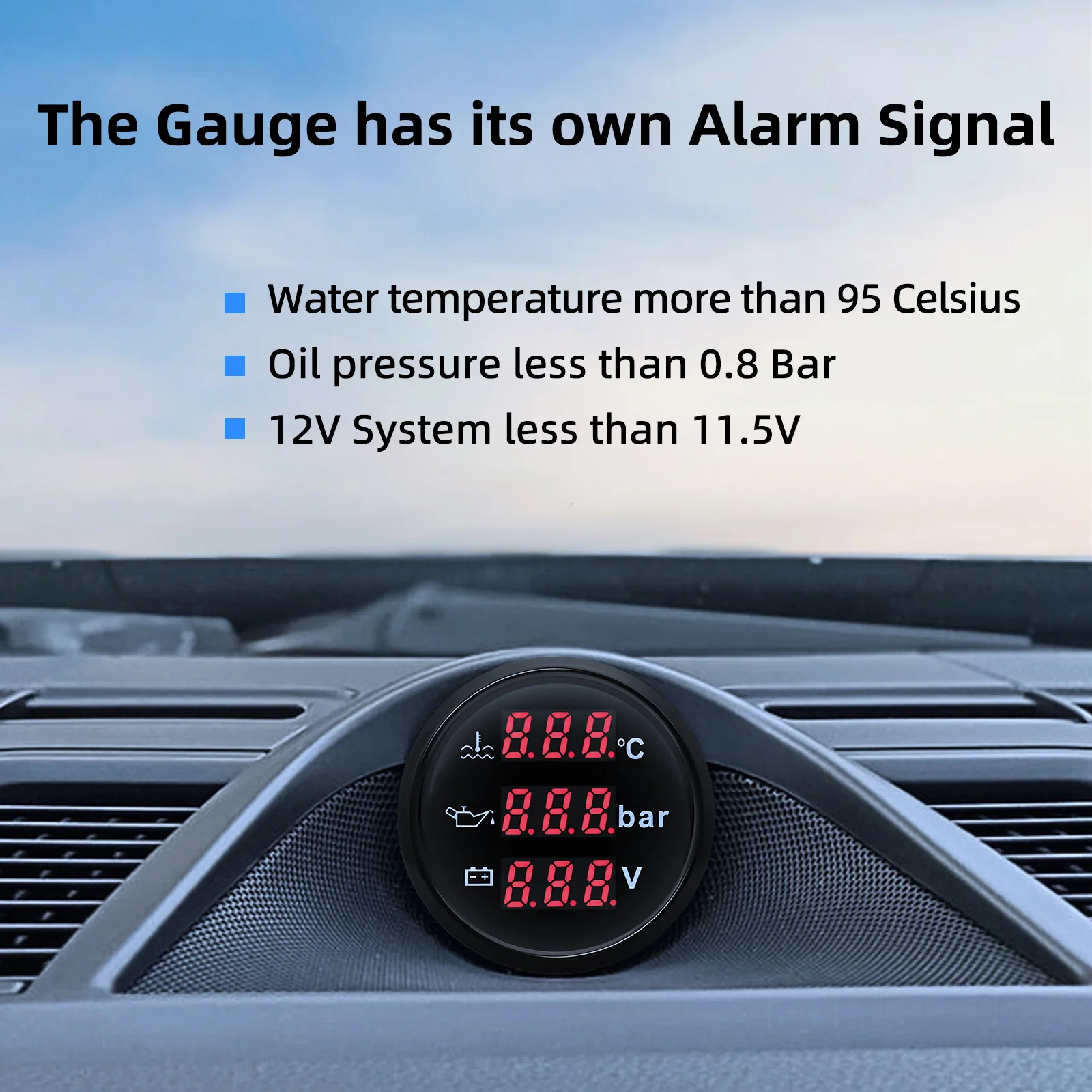 Boat Car Multifunction Gauge 52mm 3 IN 1 Gauge Water Temperature Gauge + Oil Pre
