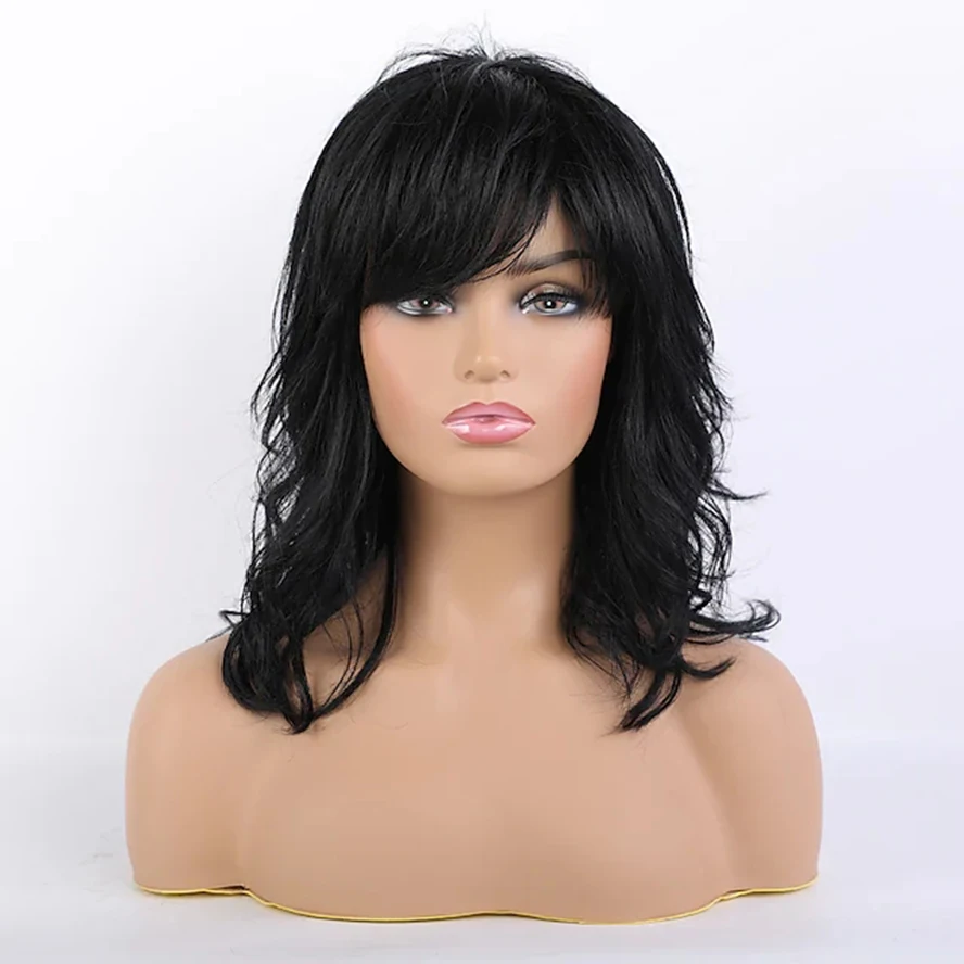 

Remy Human Hair Wig Medium Length Curly Costume Hairstyles 2022 Side Part Machine Made Women's Chestnut Brown Full Lady Wigs