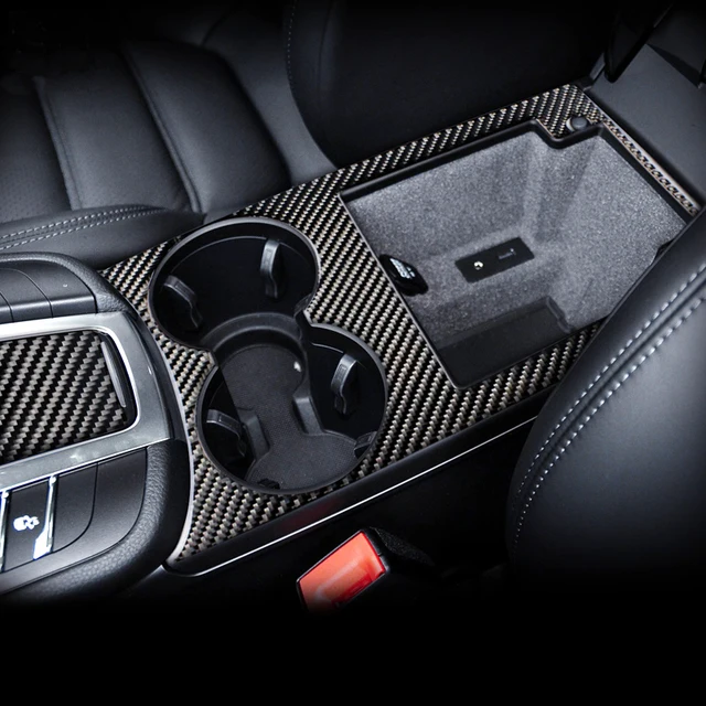 Accessories For Porsche Macan Carbon Fiber Car Inner Control Gear Shift Panel Water Cup Holder Cover Trim decoration Car Sticker 1
