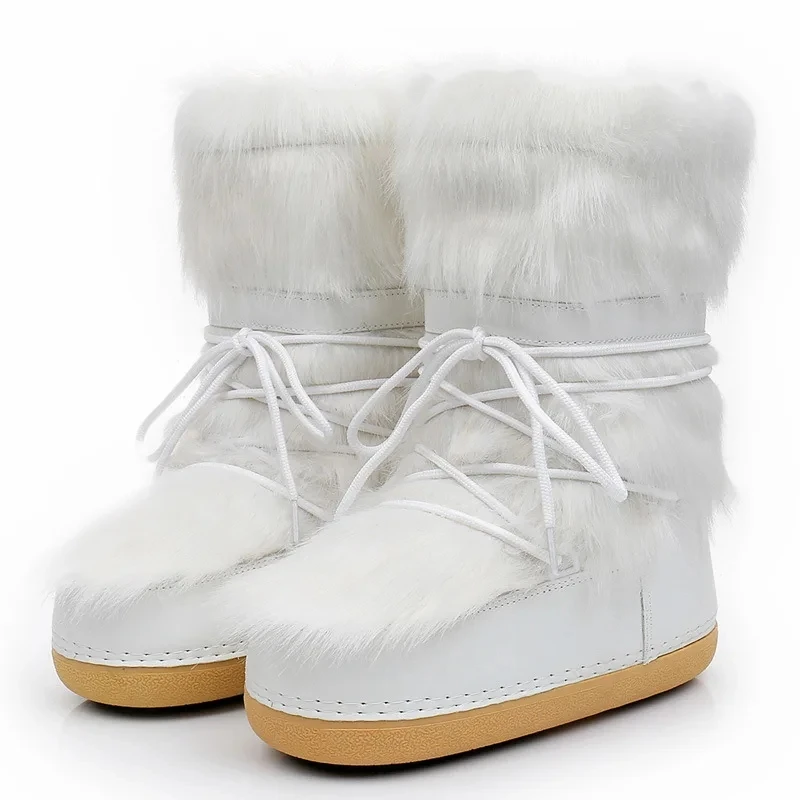 

New Winter Boots Women Snow Boots Lace Up Ski Boots Warm Mid-calf Space Boots Slip-resistant Cotton Shoes platform Casuals