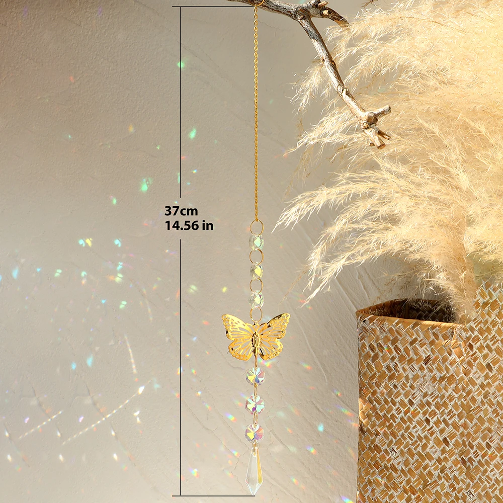 Gold Butterfly Catcher Suncatcher Crystal Rainbow Catcher Garden Butterfly Decoration Sun Fairy Window Yard Car Charm