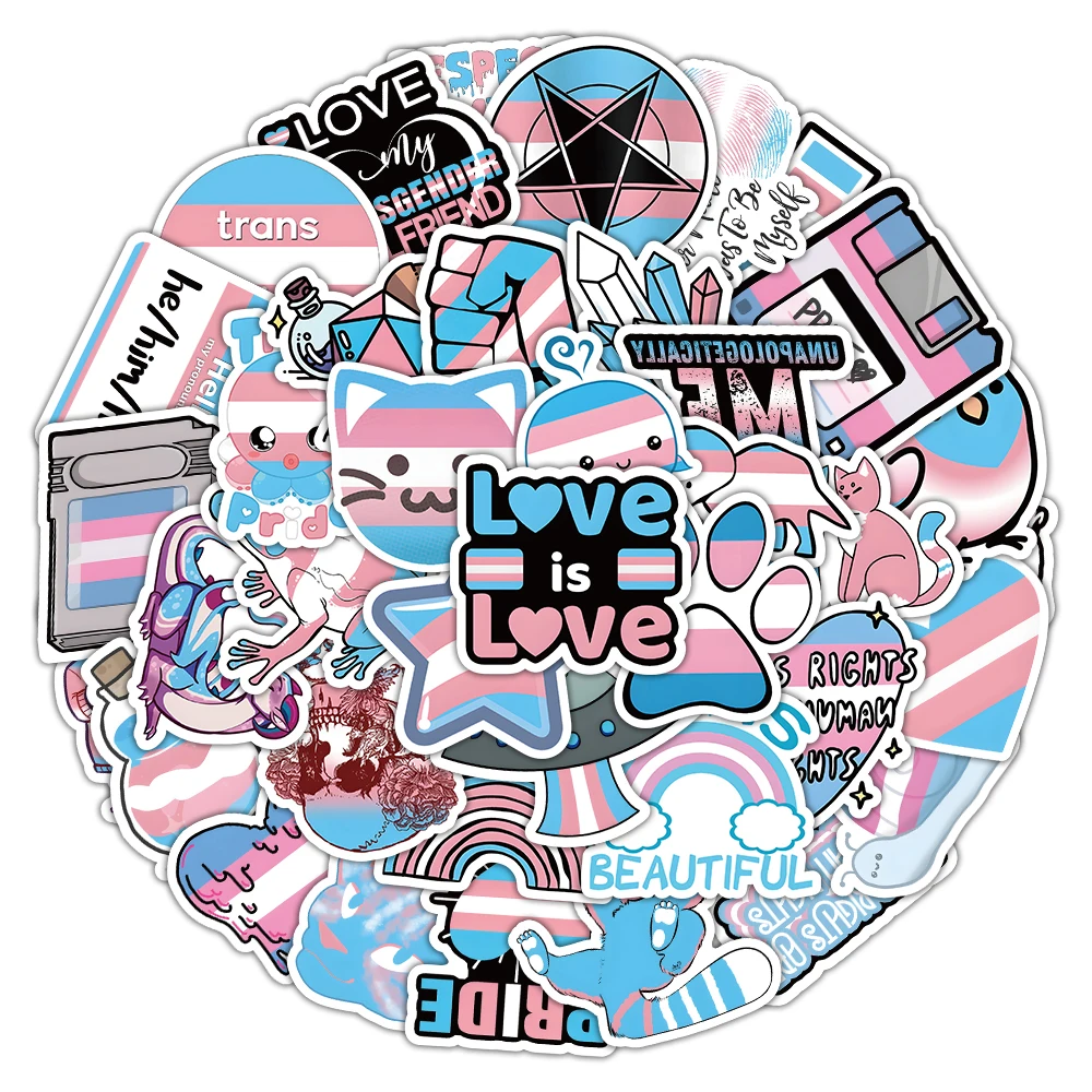 Cartoon Stickers 10/30/60PCS Transgender Pride LGBT Stickers Car Bike Luggage