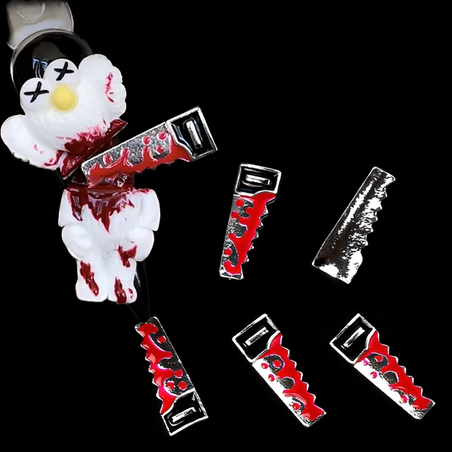 10pcs 3D Alloy Saw Blood Design Halloween Nail Charms Metal Punk Kitchen Knife Nails Art Gems Decoration Accessories Supplies