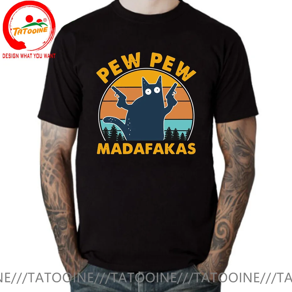 MoonWorks Maglietta Uomo Pew Pew Madafakas - Unicorno Arcobaleno Con Scritta Divertente, Cotone Nero XXXL