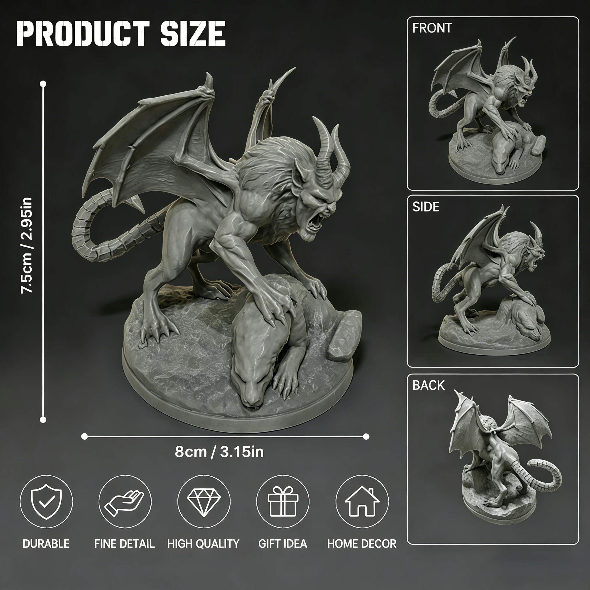 Abyss Demon: Expressive 3D Printed Statue in Suppressing Pose