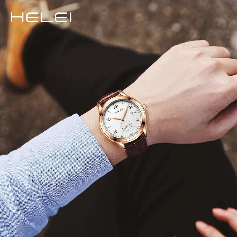 HELEI 2024 New Fashion Date Waterproof Male Wristwatch Classic Retro Luxury Hot Models Bussiness Men's Quartz Watch For Men