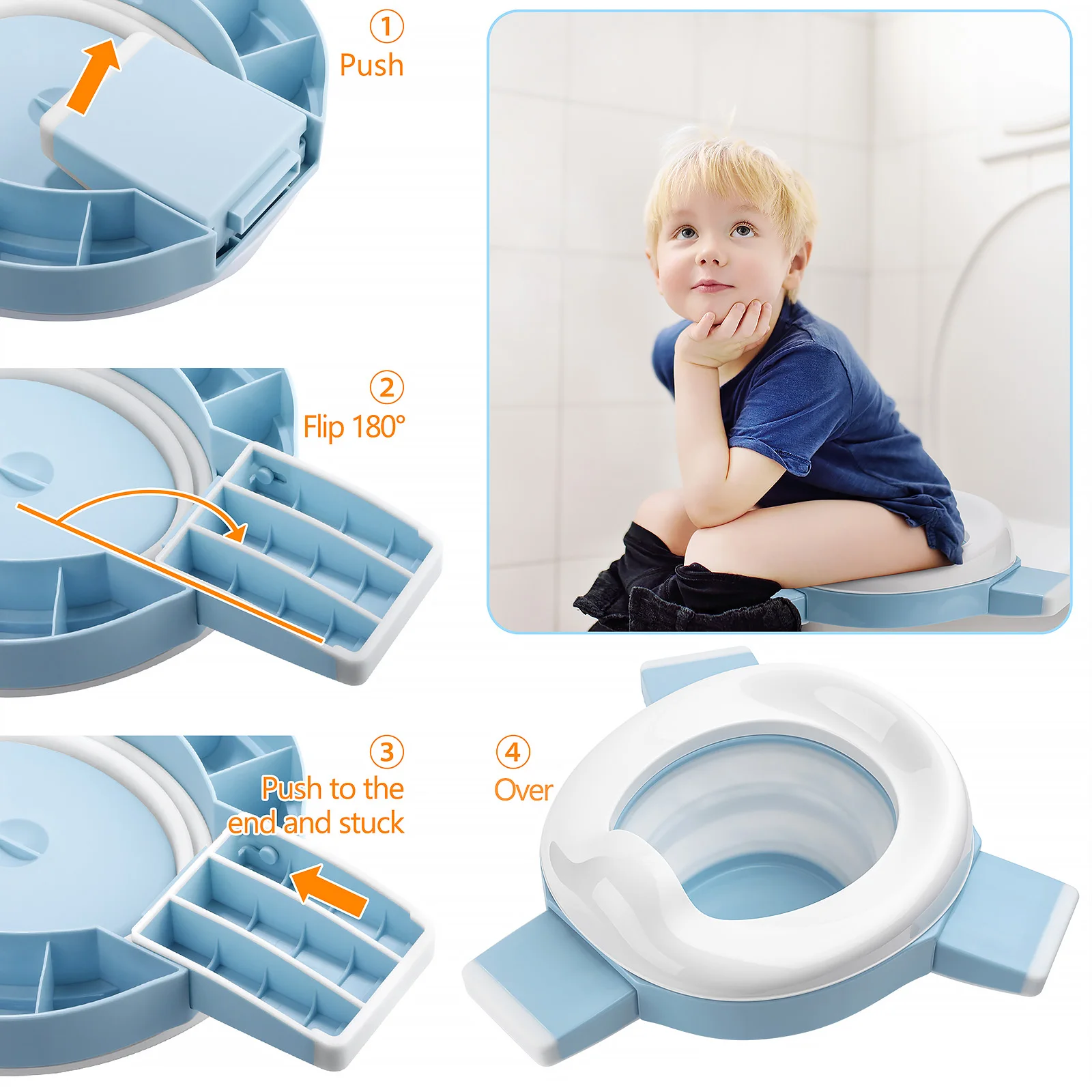TYRY.HU Baby Portable Toilet Multifunction Pot Silicone Baby Folding Potty Training Seat 3 in 1 Travel Training Chair Toilet Pot 3