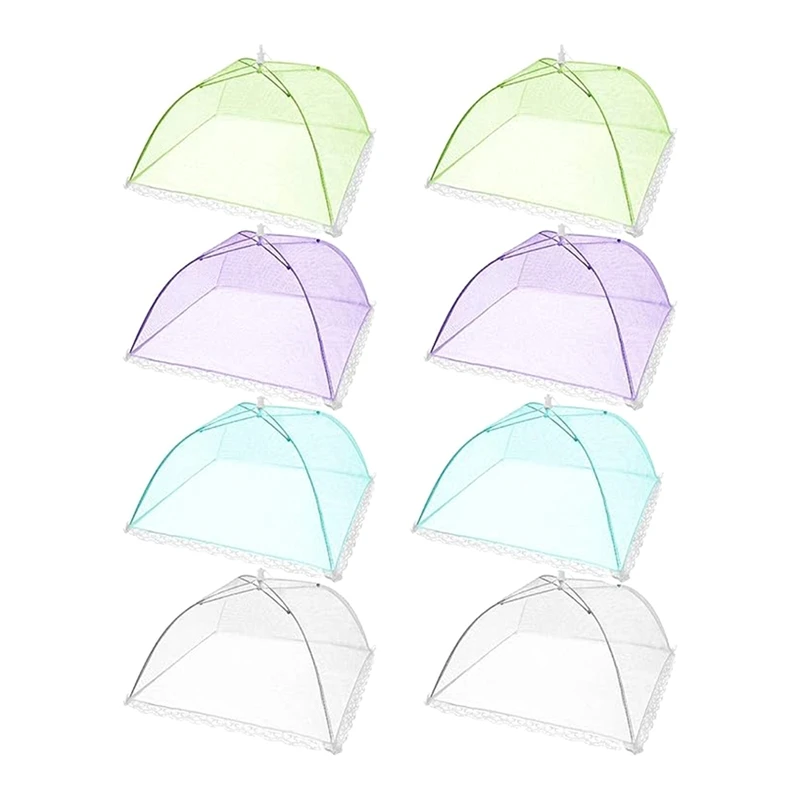 

8 Pack Colored Food Cover Net Fit For Outdoors,Parties Picnics, Reusable And Collapsible